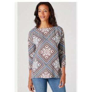 J. Jill Womens blouse top diamond pattern button back size medium rayon